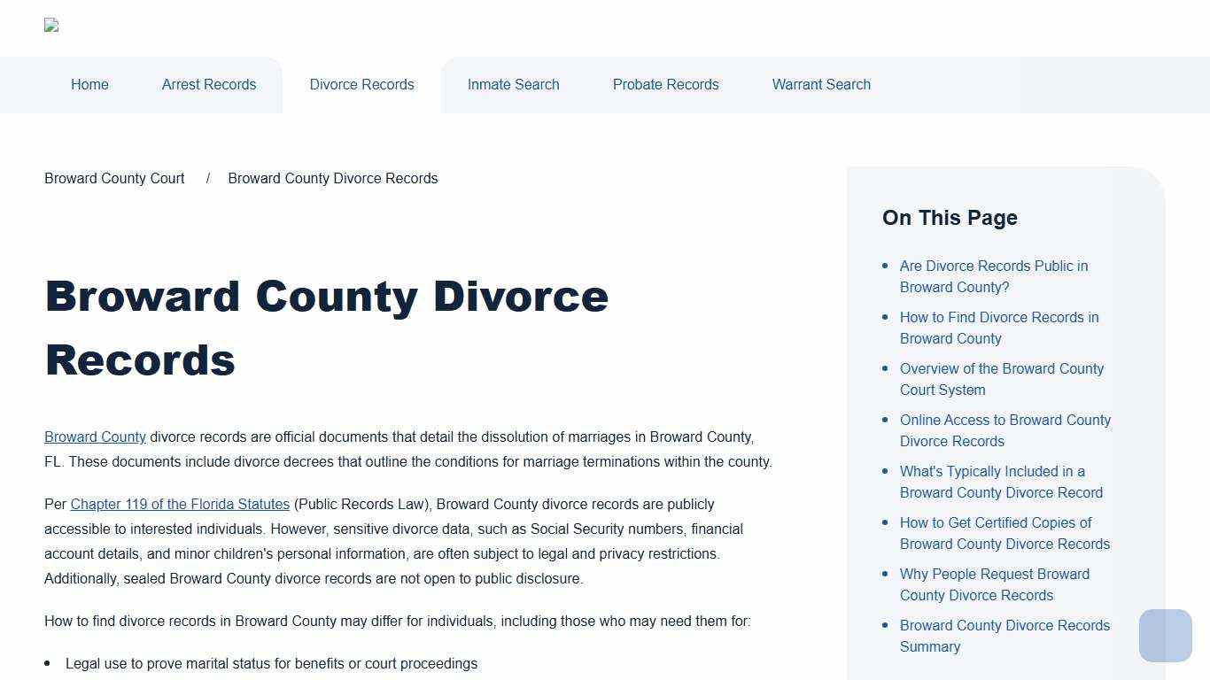 Broward County Divorce Records Search | Broward County Court
